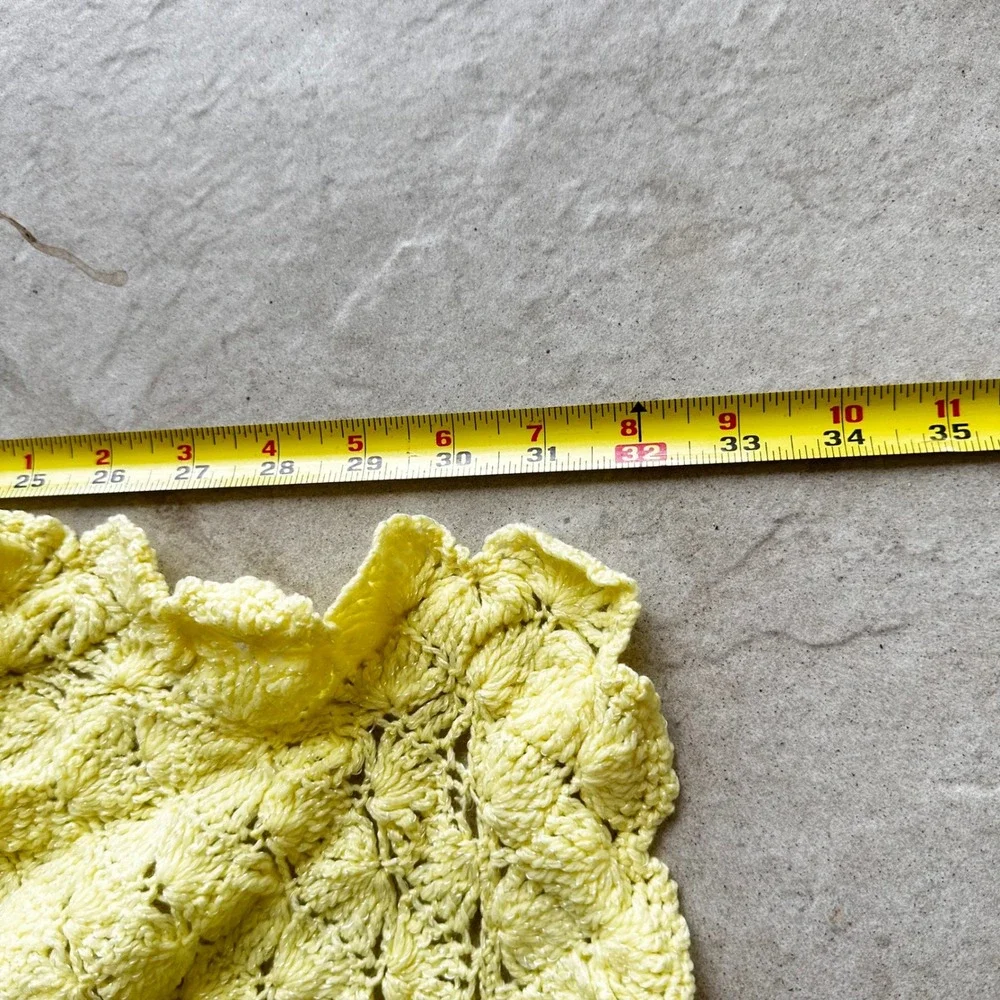 Handmade Crochet Baby Blanket Yellow Shell Stitch Ruffled Scallop Edge 30x32